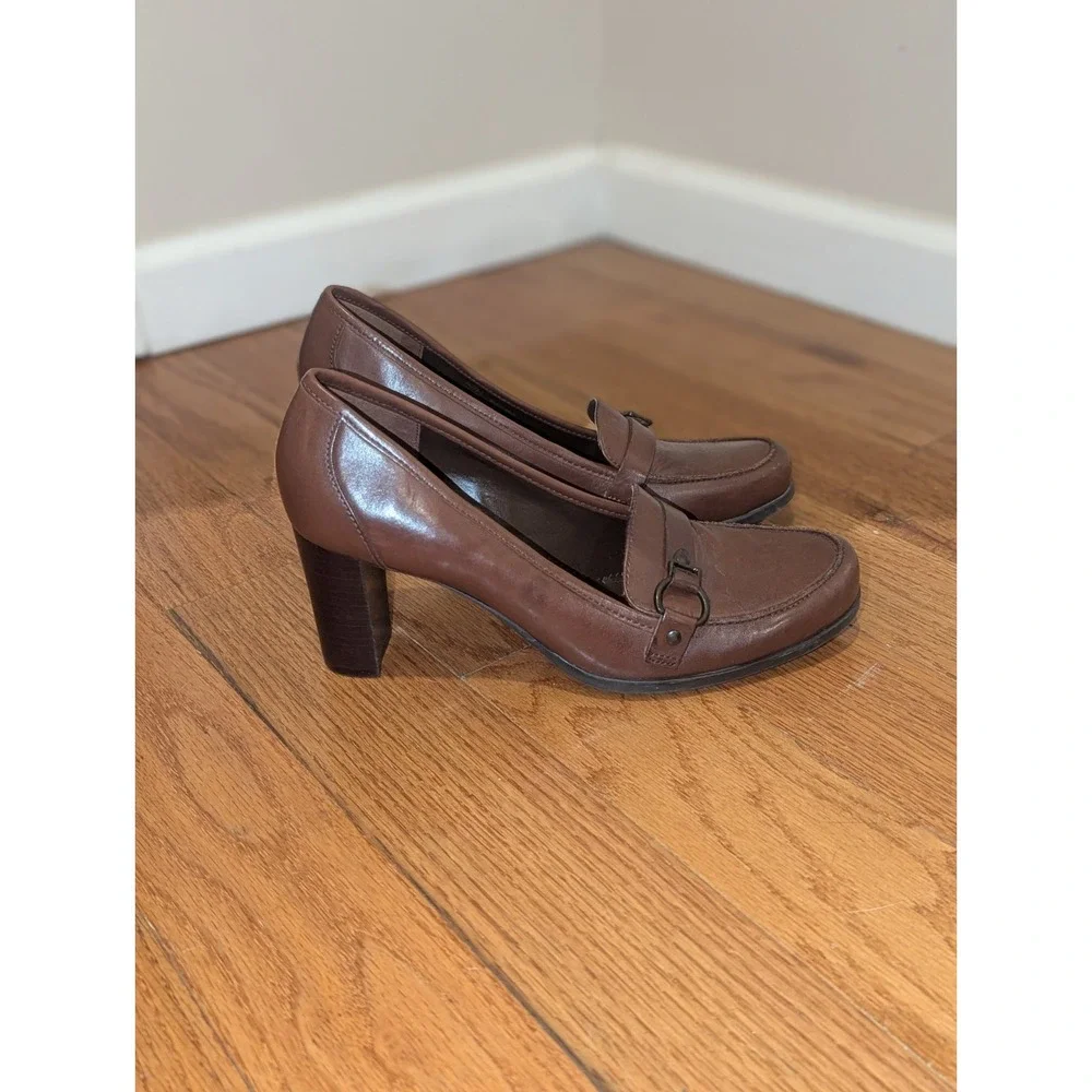 90s Dark Academia Loafer Heels Brown Leather Connie Womens 10M Y2K Kylie Pumps